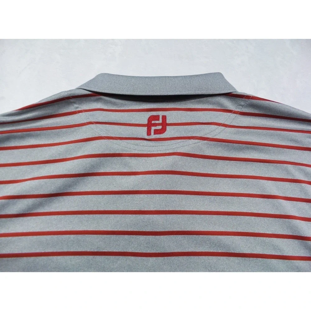 FJ FootJoy Shirt Mens Size 2XL Gray Red Striped Polo Short Sleeve Stretch‎